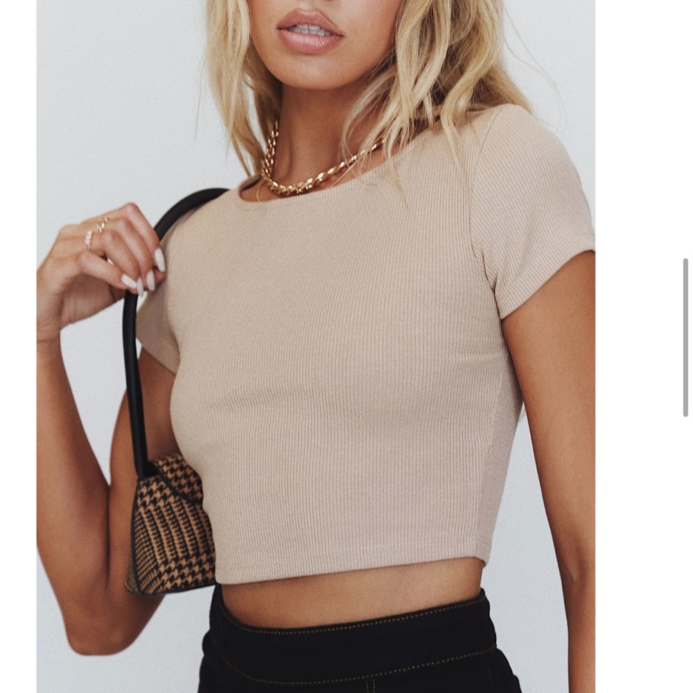 Princess Polly Cropped T-Shirt Beige